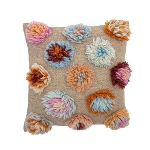 NEW Bloomingville Somma Pillow Floral Tufted Multi Colorful Wool
